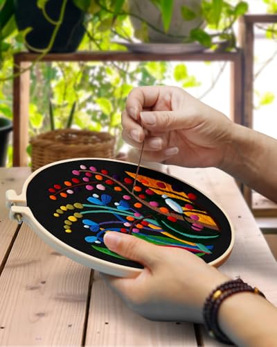 Image of TINDTOP 4 Pack Embroidery Kit for Adult, Embroidery DIY Starter Kit, with Stamped Patterns, Hoop, Tools, Colorful Threads with Needles, Instructions | with Stamped Patterns, Hoop, Tools, Colorful Threads with Needles, Instructions