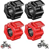 Langhantel Klemmen Rutschfest Langhantelklemmen Hantelstange Klemmen 28mm Hantelklemmen Rutschfest Hantelklemmen für Workout Gewichtheben Fitness Training Zubehör, 4 Stücke (Rot, Schwarz, 28mm)