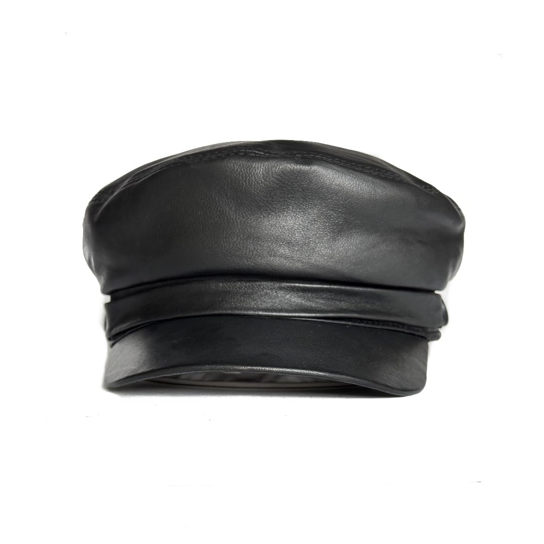 Lukkizara Women's Leather Newsboy Cap Cabbie Beret Real Leather Flat Hat Vitage Style Ascot Hat (US, Alpha, Small, Black)