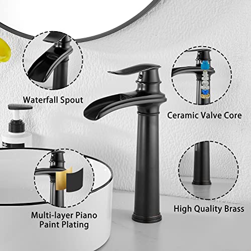 Ggstudy Oil Rubbed Bronze Bathroom Faucet Single Handle One Hole Waterfall Farmhouse Bathroom Vessel Sink Faucet Matching With Pop Up Drain #TOP3