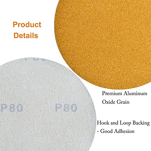Image of 6-Inch No-Hole Hook and Loop Sanding Discs 80-Grit, Random Orbital Sandpaper for Automotive and Woodworking, 100-Pack