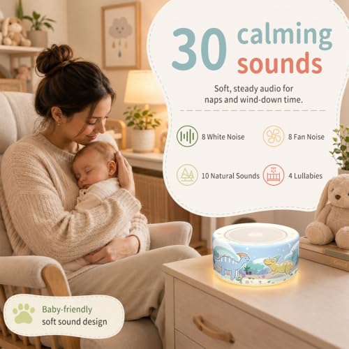 Image of Kipcush White Noise Machine for Baby & Adults, Sleep Sound Machine with 30 Soothing Sounds, 8-Color Night Light, Memory Function, White Noise for Sleeping, Nursery, Office, Travel, Relaxation