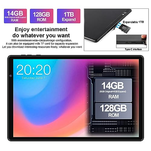 Image of Android Tablet 10 inch Android Tablets with 14GB RAM 128GB ROM, Octa-Core 2.0 GHz, 8000mAh Battery, 5G WiFi, BT 5.0, HD IPS Touchscreen, 5MP + 8MP Camera, Lastest Tablet with Keyboard Mouse Case,Black