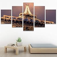 SIGNWIN 5 Panel Canvas Wall Art Modern Art Architecture & Maps Building Contemporary Expressive Multicolor Photography for Home Decorations Ready to Hang - 60