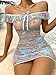 SOLY HUX Women's Floral Print Ruched Mesh Babydoll Lingerie Sleepwear Chemise with Thong Blue Floral S