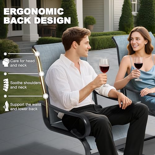 Image of NUU GARDEN 7-Piece Outdoor Patio Dining Set with 6 Padded Textilene C-Spring Chairs and 61 x 37 Inch Table with 1.8 Inch Umbrella Hole for Patio Deck Garden Backyard Indoor Outdoor Use Black Blue