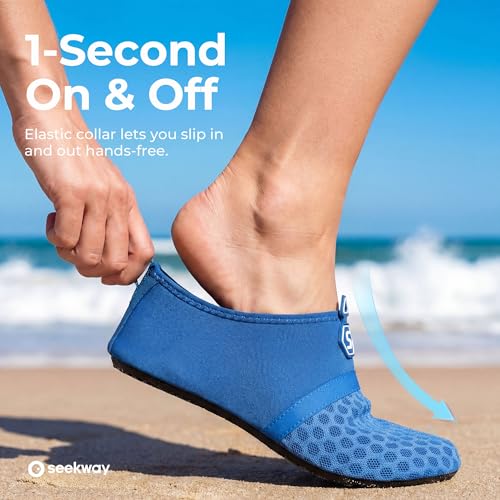 Image of SEEKWAY Water Shoes Quick-Dry Aqua Socks Barefoot Slip-on for Beach Pool Swim River Yoga Lake Surf Women Men Black SK001