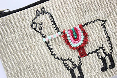 Alpaca coin purse Small embroidered llama wallet Linen zippered pouch for women Change wallet2
