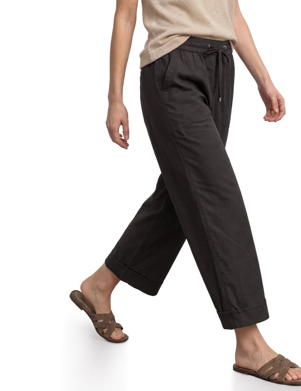 Street One Women's Straight Leg Trousers in Casual Fit with Turn-Up 3818721, Black Coffee, 38W x 28L