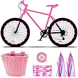 Kid's Bicycle Basket Streamers Set Children's Bike Handlebar Wicker Basket with 2 LED Bike Wheel...