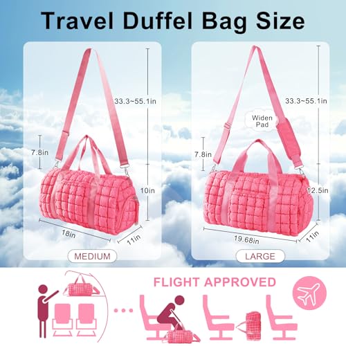 Image of Quilted Travel Duffle Bag Gym Bag for Women,Large Puffer Duffle Weekender Bag with Compartment,Workout Overnight Carry on Organizer Bag Duffle Bag for Airplane Travel(L-Pink)