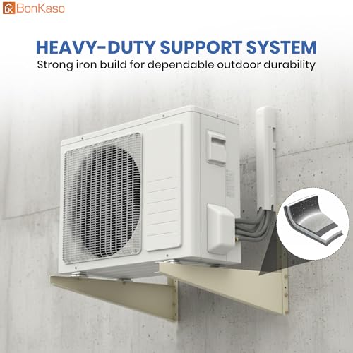 Image of BonKaso Heavy Duty AC Stand for Outdoor Unit | Mild Steel Rust Proof Wall Mount Bracket with Powder Coated Finish | Supports Up to 200kg | AC Outdoor Unit Stand with Fasteners | Pack of 1