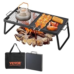 VEVOR Folding Campfire Grill, Heavy Duty Steel Mesh Grate, 22.4″ Portable Camping Grates Over Fire Pit, Camp Fire Cooking Equipment with Legs Carrying Bag, Grilling Rack for Outdoor Open Flame Cooking