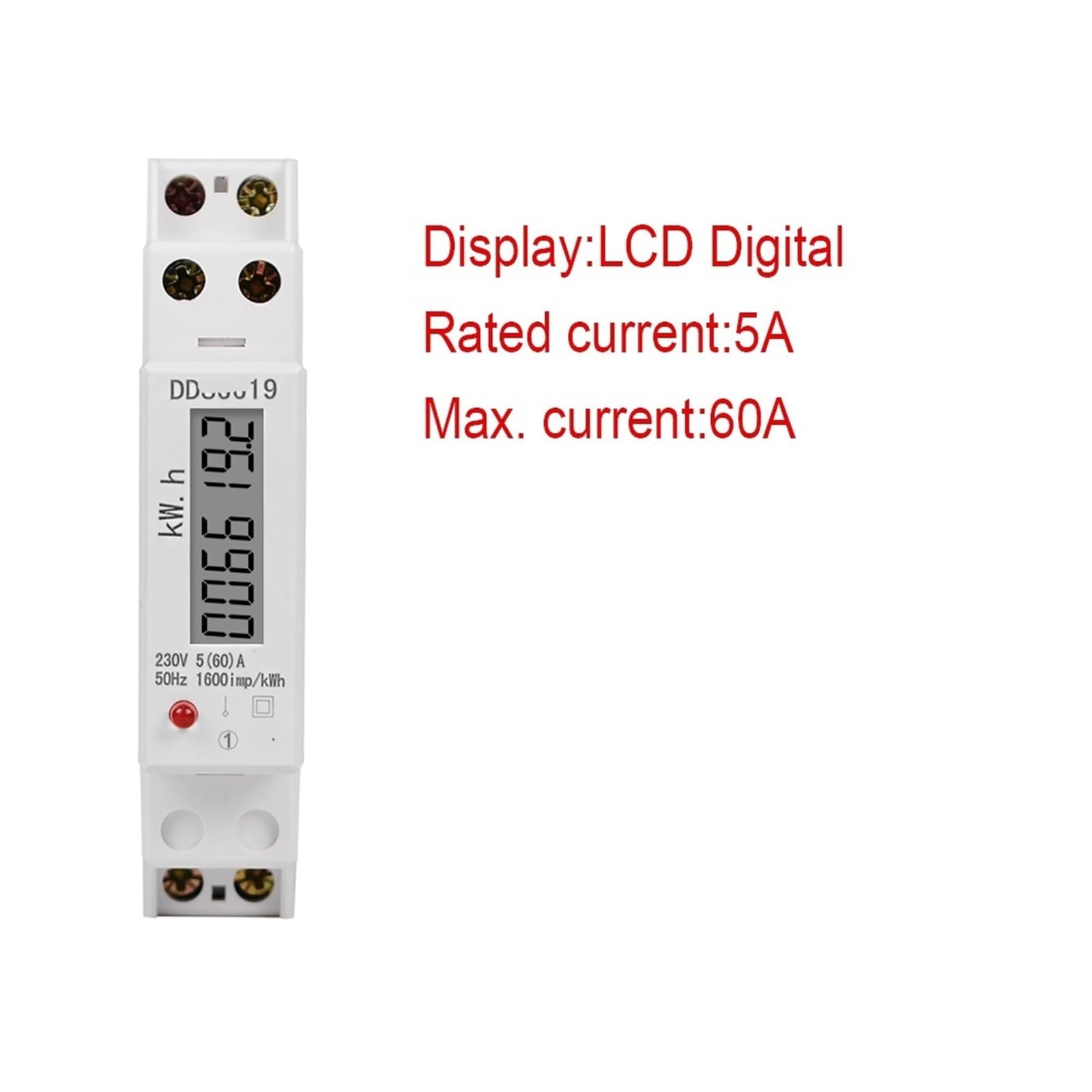 Watomierz cyfrowy 1P 18 mm jednofazowy 2-przewodowy zużycie energii analogowy licznik energii AC 230 V 50 Hz montaż na szynie DIN elektryczny(cyfrowe obciążenie 60A)