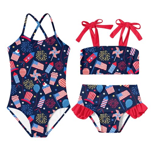 Image of Girls Swimsuit One-piece Bikini Set Two Sets Matching Bathing Suits 2-6T Adjustable Strap Summer Beach
