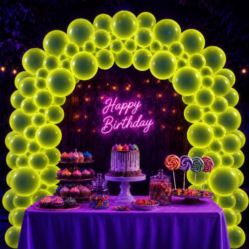 Image of 100 Pcs UV Neon Yellow Balloons 12 inch Neon Party Supplies, Balloons, Glow in the Dark for Birthday, Graduation, Baby Shower,Wedding, Anniversary Valentines Party Decorations