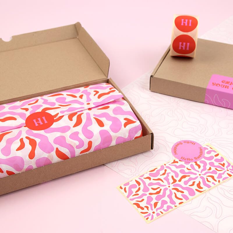 Seidenpapier 50x70cm Blumen Farbe 200 Blatt - Seidenpapier Rosa/Rot - Tissue Paper - Verpackungsmaterial - Seidenpapier zum verpacken - Geschenkpapier decoupage