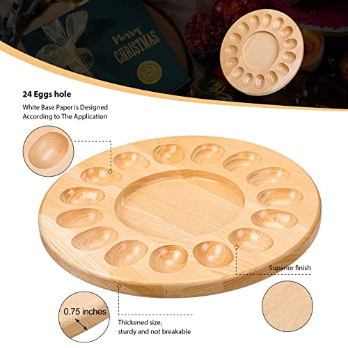 Reversible Wood Deviled Egg Platter And Charcuterie Board Thicken Size Egg Holder Countertop Refrigerator Egg Containers For Easter Egg Deviled Egg Charcuterie Board (15 Holes Round) #TOP2