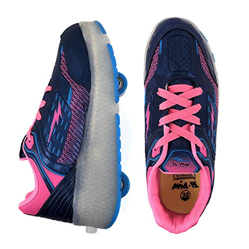 Tênis Infantil Feminino de Led Com Duas Rodinhas - AS145 Cor:Rosa Pink-Azul bb;Tamanho:37