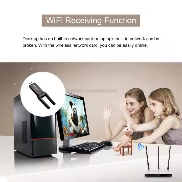 Image of 900Mbps Dual Band WiFi USB Adapter with Bluetooth 5.4 | 2.4GHz & 5.8GHz Wireless Dongle | Driver-Free | Supports Windows 10 /11 | High-Speed USB WiFi Receiver for PC & Laptop (900 MBPS)