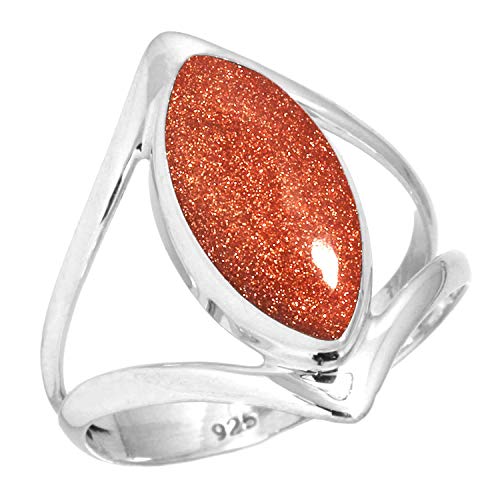 Jeweloporium Bague en argent sterling 925 avec pierre marron et or, taille 52, bijou fait main avec pierre précieuse marquise