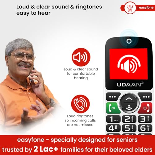 Image of Easyfone Udaan+ 1.8 inch Senior Phone with 20+ Features: Loud Sound, Photo Speed Dial, SOS, Auto-Call Recording, Call Restriction, Includes Care Plan for Quick Ambulance Coordination