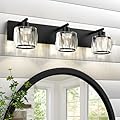 VOLISUN Crystal Vanity Lights for Bathroom, 3 Light Bathroom Vanity Light, Modern Matte Black Bathroom Light Over Mirror, Black Bathroom Light Fixtures-UL Certificated(Exclude Bulb)
