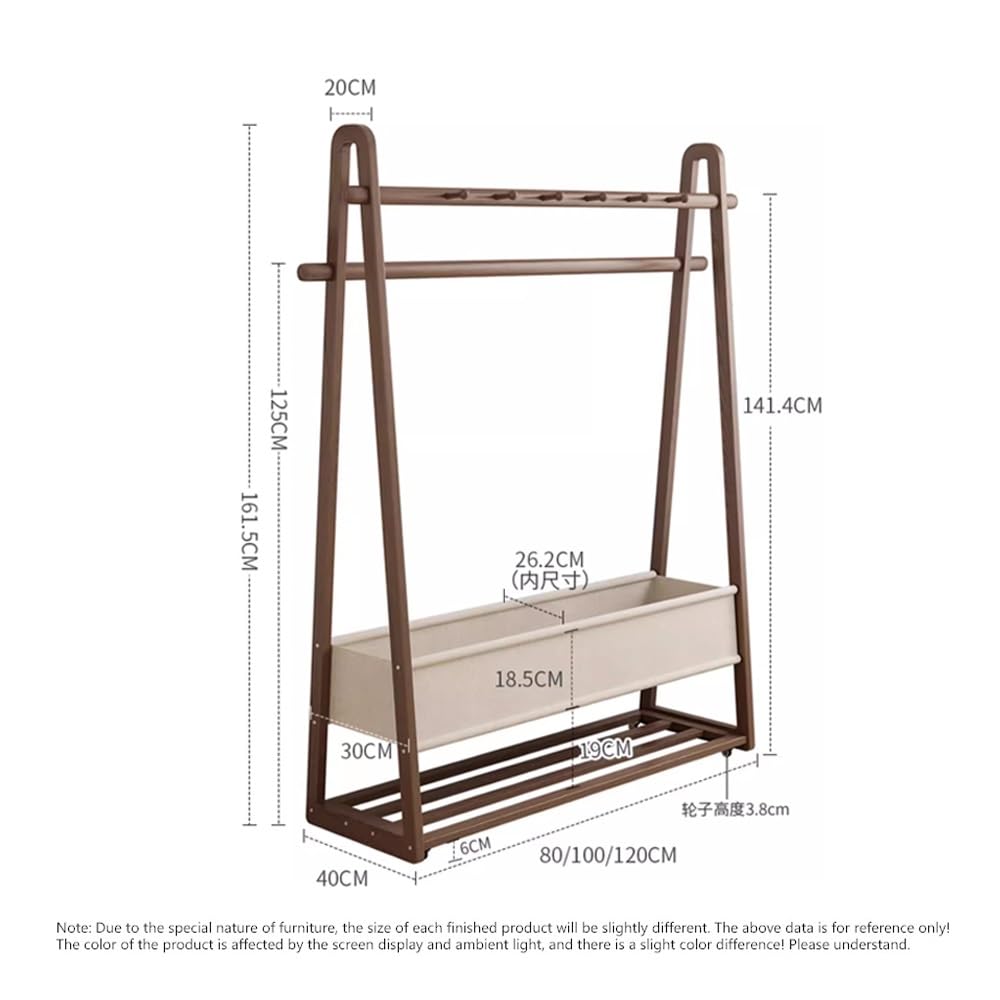 Massivholzgarderobe mit Rollen, mobiles Aufbewahrungsregal für Eingangsbereich und Schlafzimmer, Hängeorganizer mit Stofftasche, freistehender Kleiderständer für Flur und Eingangsbereich.