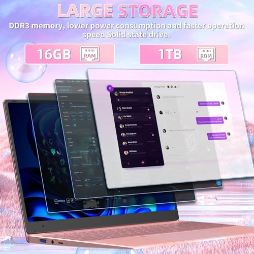 Image of 15.6 inch Laptop Computer for Work and Study, 16GB RAM 1TB SSD, Full HD 1080P IPS Display, Win 11 Pro, Fingerprint Reader, Backlit Keyboard, Rose Pink(16G+1TB)