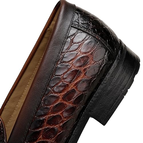 Classic Mens Leather Dress Shoes, Luxury Crocodile Printed Slip on Loafer with Matel Buckle Penny Shoes for Mens4