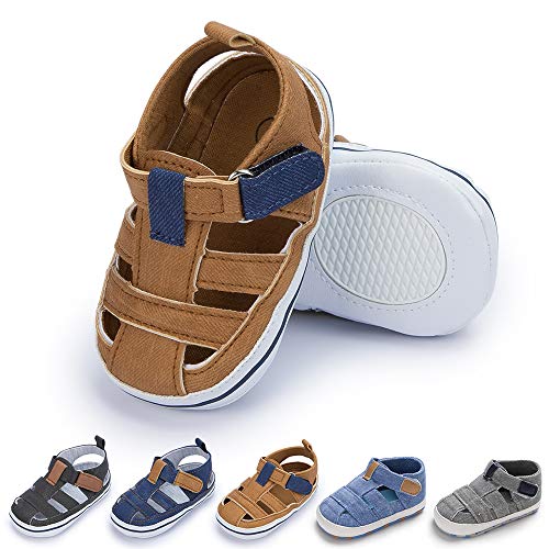 Meckior Summer Baby Infant Boys Beach Sandals Canvas Toddler Soft Sole Non-Slip Closed Toe First Walkers Shoes