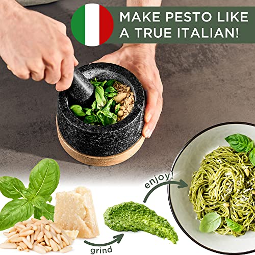 WALDWERK Mortar and Pestle - Mortar and Pestle Set with Anti-Scratch Oak Wood Base - Mortar with Extra Large Pestle Made of Natural Granite - Large Mortar and Pestle - Ideal for Guacamole - Image 3