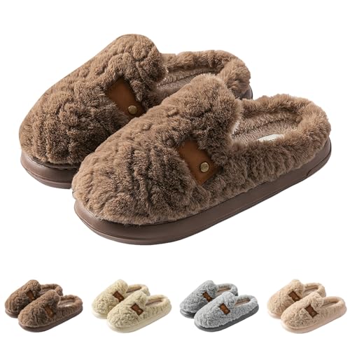 Fuzzy Slippers for Women Men Comfortable Soft Plush Warm Home Fluffy Cotton Slipper Women's Closed-Toe Slip On Cozy Shoes Indoor Bedroom House Slippers Winter Non-Slip Couple Slides