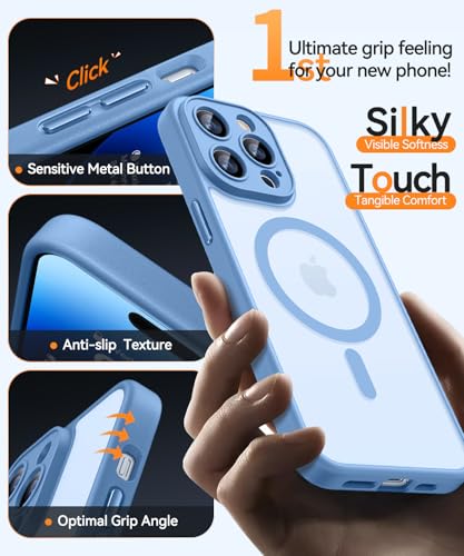 Image of CANSHN Magnetic Compatible with iPhone 14 Pro Max Case, Upgraded [Full Camera Protection] [Compatible with Magsafe] [Translucent Matte] Shockproof Protective Phone Case Cover 6.7 Inch - Light Blue