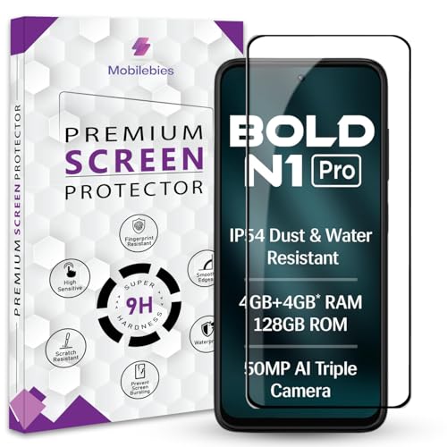 Image of Premium Tempered Glass Screen Protector Guard For Lava Bold N1 Pro (6.67 Inch, Pack of 1) |HD Clear Edge to Edge Coverage With Easy to installation kit