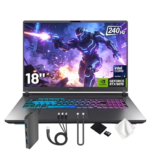 Image of ASUS ROG Strix G18 18 inch WQXGA 240Hz Gaming Laptop, GeForce RTX 5070 8GB, Intel Ultra 9 275HX, 32GB DDR5, 2TB Storage (1TB SSD & 1TB Docking Station Set), Backlit Keyboard, IR Camera, Win11 Pro, Gray