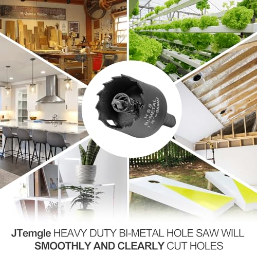 Image of 1-3 /8 Inch Hole Saw with 9.1mm Triangle Shank Arbor, JTemgle Bi-Metal Hole Saw Heavy Duty Hole Cutting Tool for Cornhole Boards, Recessed Lights, Wood, Plastic, Drywall & Soft Metal