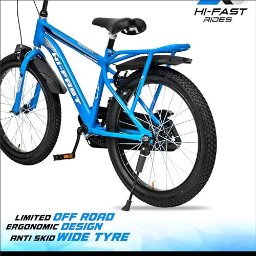Image of HI-FAST Gangster 20T Cycle for Boys & Girls 7 to 10 Years with Tyre-Tube & Side Stand (Semi-Assembled) (Blue) 20 Inches,Road Bike, Rigid