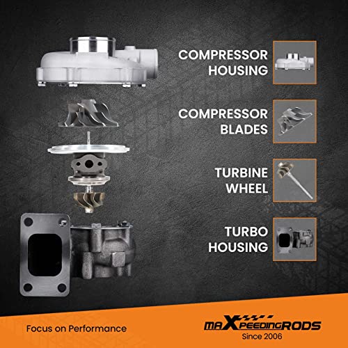 Maxpeedingrods T3 T4 T04E T3/T4 Turbo 0.63A/R 400+Hp Boost Turbine 7Psi-21Psi, T3T4 5-Bolt Flange Turbocharger For 1.5L-2.5L Engines Oil Cooled W/Gaskets #TOP1
