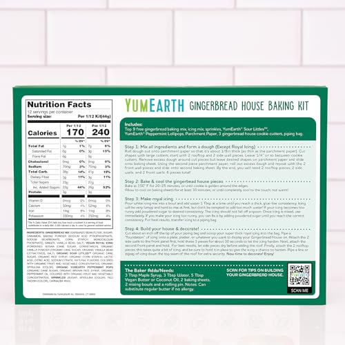 Image of YumEarth Gingerbread House Baking Kit - No Artificial Dyes, Vegan, Non GMO, Allergy Friendly, Vegan, Dairy Free, Gluten Free Ginger Bread Holiday Baking Kit with Candy