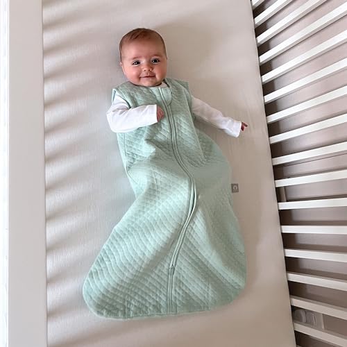 Image of Boppy Baby Sleep Sack 6-12 Months, Wearable Blanket 1 TOG, 100% Cotton, 2-Way Zipper for Easy Diaper Changes, Baby Sleeping Bag, Machine Washable, Blue Green Quilt-Textured Knit