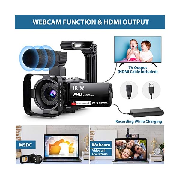 Videokamera Camcorder WiFi YouTube Vlogging Kamera FHD 1080P 30FPS 26MP 16X Digital Zoom IR Nachtsicht 7,6 cm IPS Touch… – Bild 7