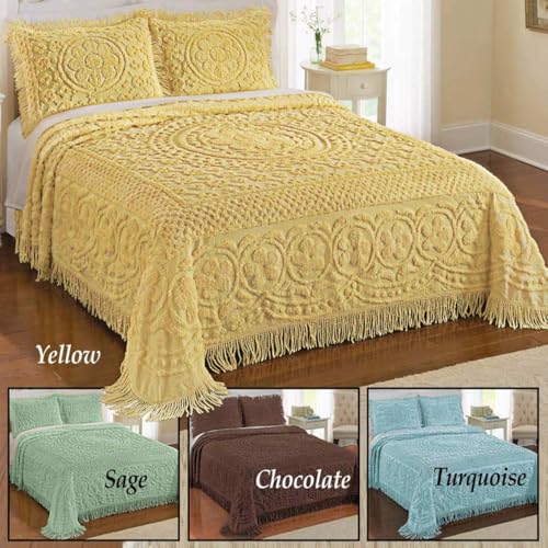Image of Collections Etc Calista Chenille Lightweight Bedspread with Fringe Border, Turquoise, Queen
