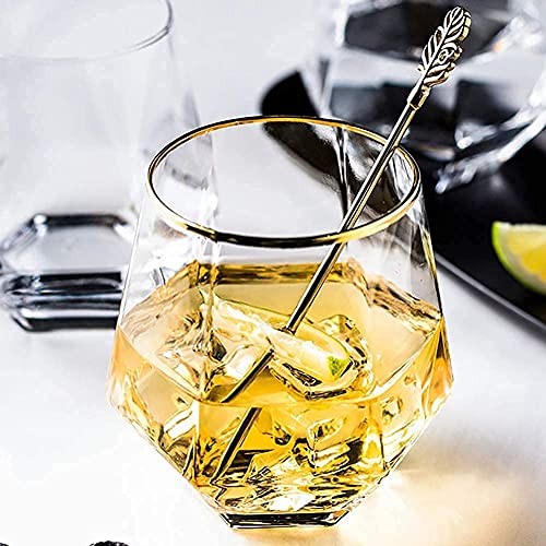 Image of Whiskey Glass Transparent, 310 ML, Whisky Glass, Diamond Design Bar Glass for Drinking Bourbon, Whisky, Scotch, Cocktails, Cognac - Old Fashioned Cocktail Tumblers Set of 6 (Gold .$., 6)