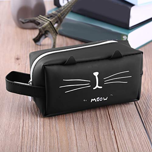 Preisvergleich Produktbild Ndier Federmäppchen / Federmäppchen mit Tragegriff, Motiv Katze, Kieselgel, Schwarz