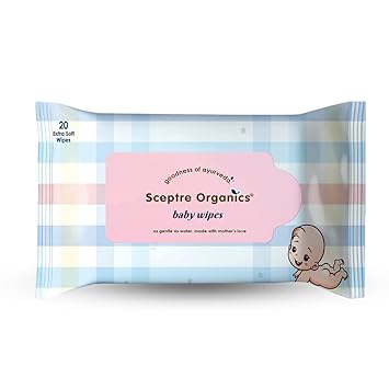 Sceptre Organics Baby Extra Soft Skincare Wipes with Lid ||80 Wipes ||White || Large || Baby Wipes