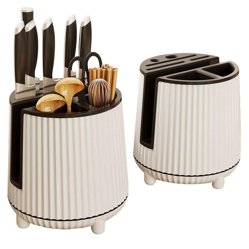 Raxoom 360 Rotating Knife Block with Cutting Board Holder & Utensil Organizer Universal Kitchen Knife Stand for Knives Spoons Chopsticks & Countertop Storage