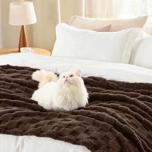 Bedsure GentleSoft Blankets Queen Size for Bed - Super Soft Cozy Blanket for Women Men Girls, Large Fuzzy Fleece Throw for Bedroom Decor, Dark Brown, 90x90 Inches