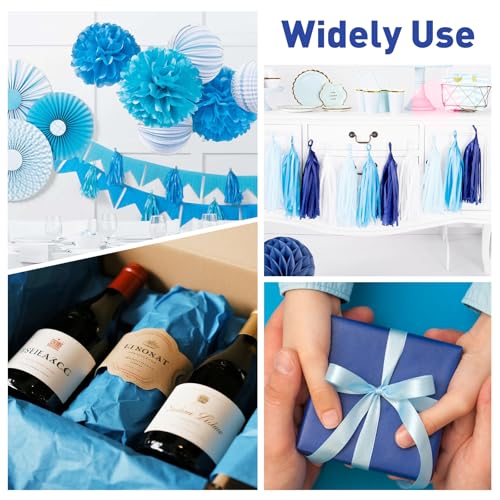 Image of TUXIYA 200 Pcs Blue Tissue Paper for Gift Bags,14 inchX20 inch Tissue Paper Bulk | Mixed Blue Tissue Paper for Packaging, Filler,Flower Crafts,Birthday,Wedding,Graduation DIY Crafts Holiday Flowers