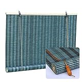 L-DREAM Premium Bamboo Roller Blind Shade, Bamboo Curtain Blinds for Home Window, Roman Sunscreen Blinds, Balcony Bedroom, 70cm 110cm, Outdoor Patio Roll Up Blind - Blue, Brown